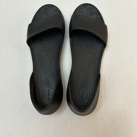 Crocs Lina Dorsay Flat Sandals Womens 10 Black Comfort Slip On *Paint Splatters - Picture 5 of 12